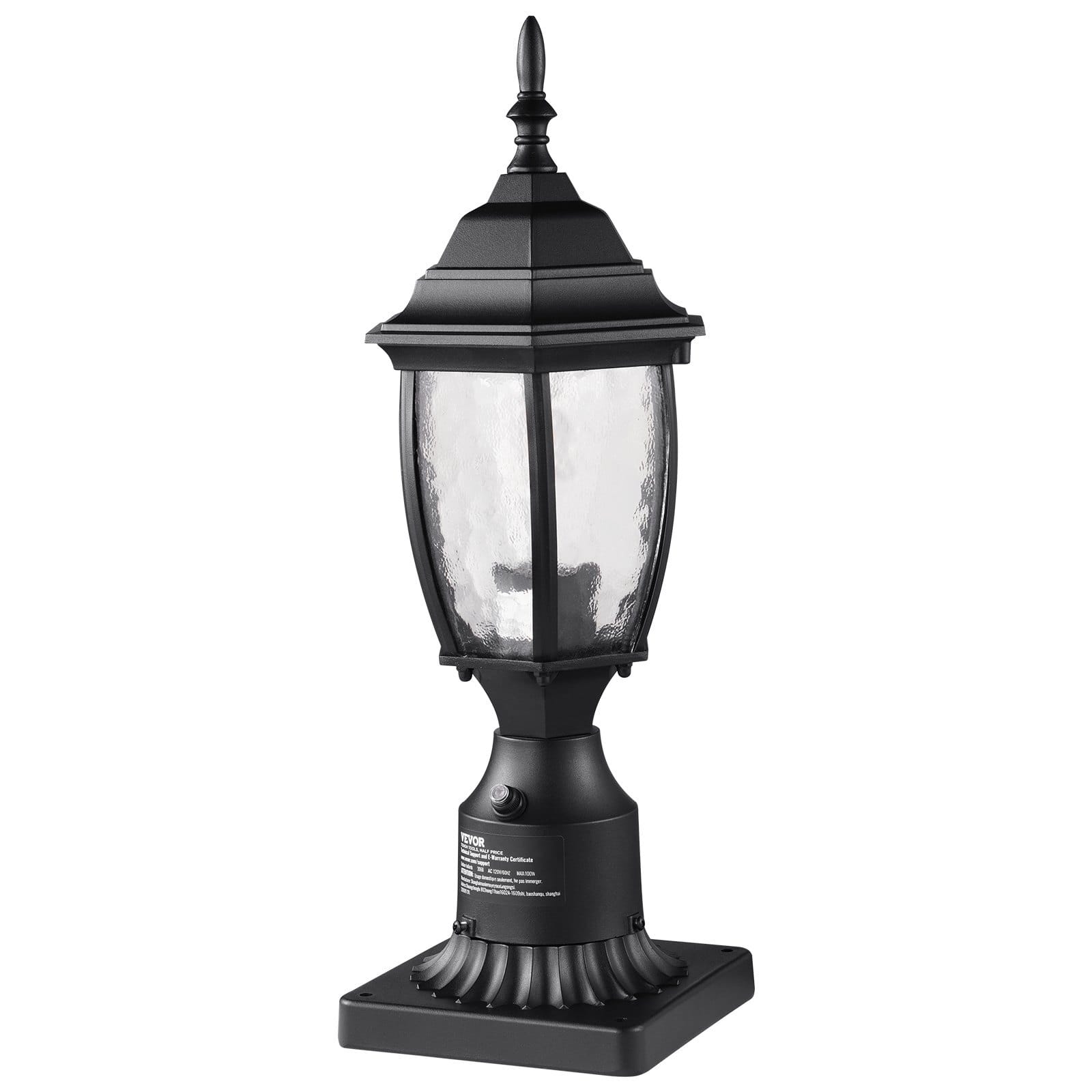 Dusk to Dawn Outdoor Post Light, 15.75 in Height, Waterproof Lamp Post Light Fixture with 5.5 in Pier Mount Base Glass Shade, Lightning-proof Exterior Pole Column Light for Patio Garden Pathway