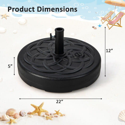 22 Inch Fillable Heavy-Duty Round Patio Umbrella Base Stand - Color: Black