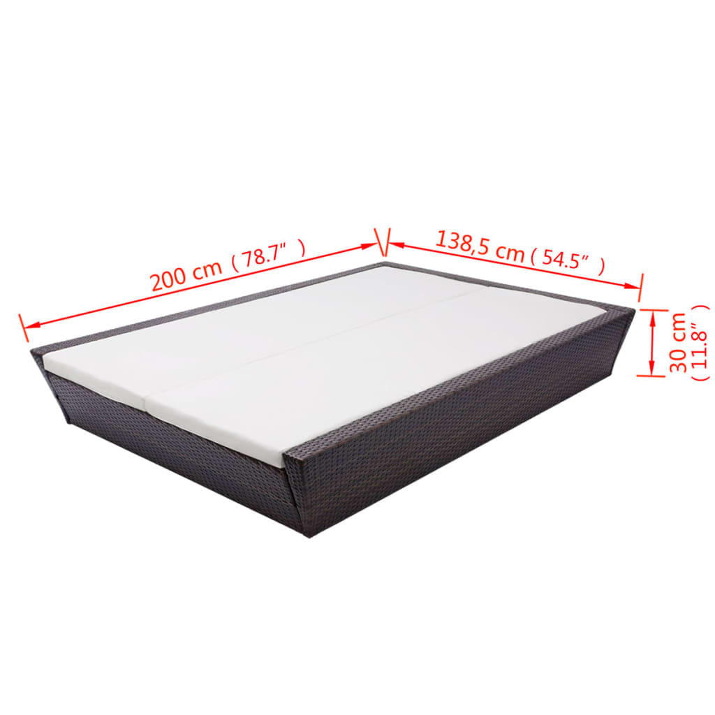 Patio Lounge Bed with Cushion Poly Rattan Brown