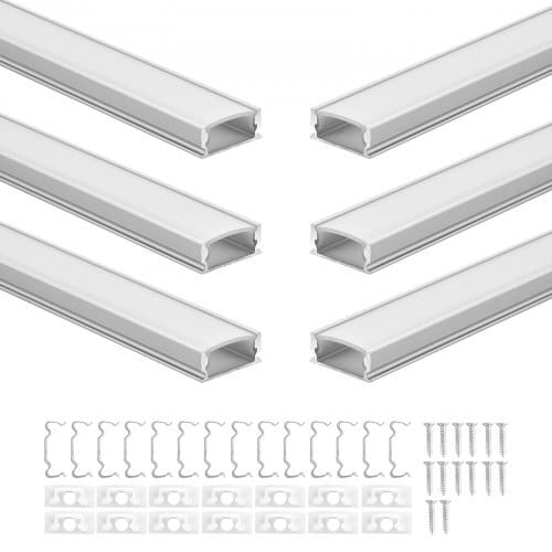 6-Pack 3.3 ft/1M U Shape LED Aluminum Channel, with Milky Cover, End Caps and Mounting Clips, Aluminum Profile for LED Strip Light Installations, Easy Installation, for Under Cabinet Counter