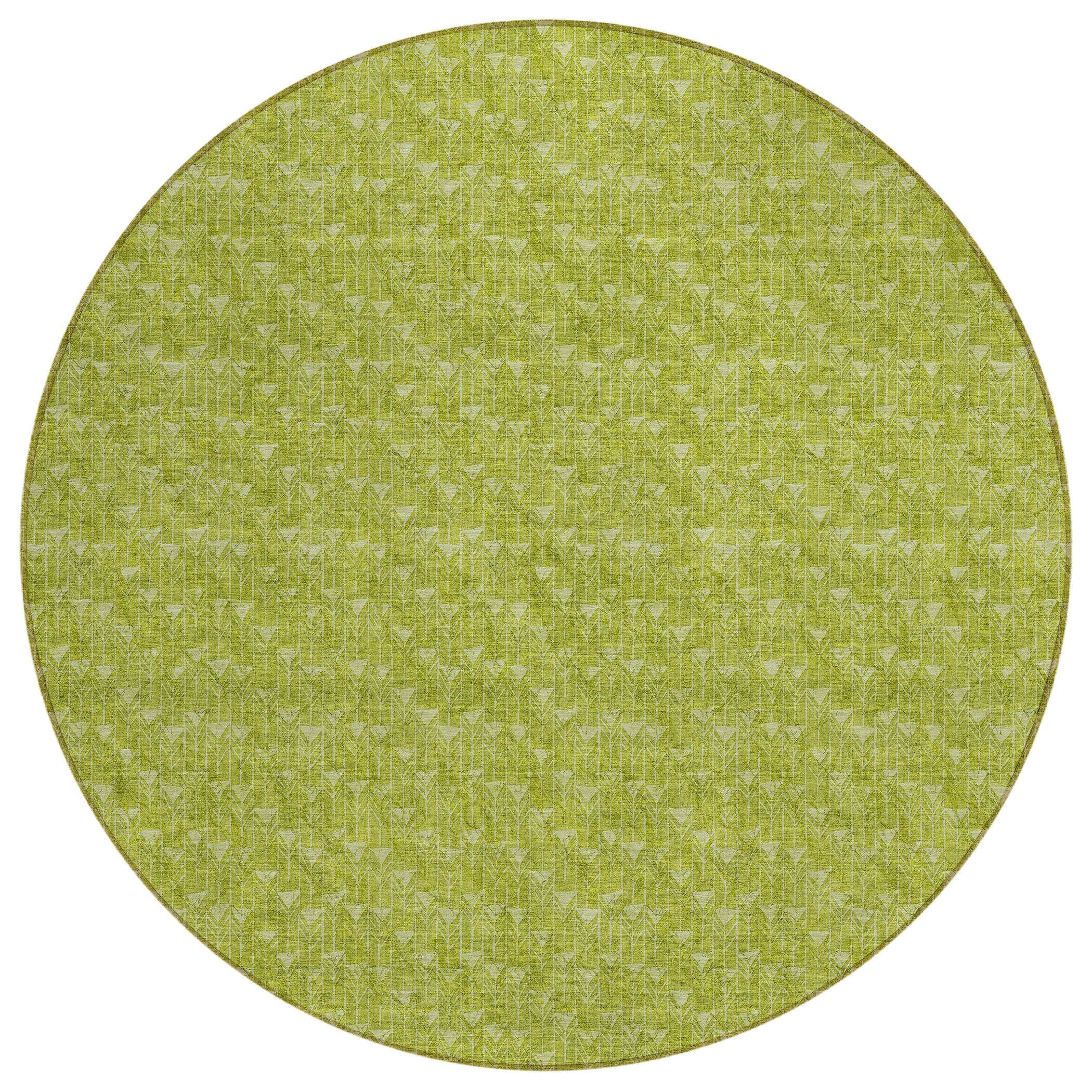 8' Round Moss Green Round Geometric Washable Non Skid Indoor Outdoor Area Rug