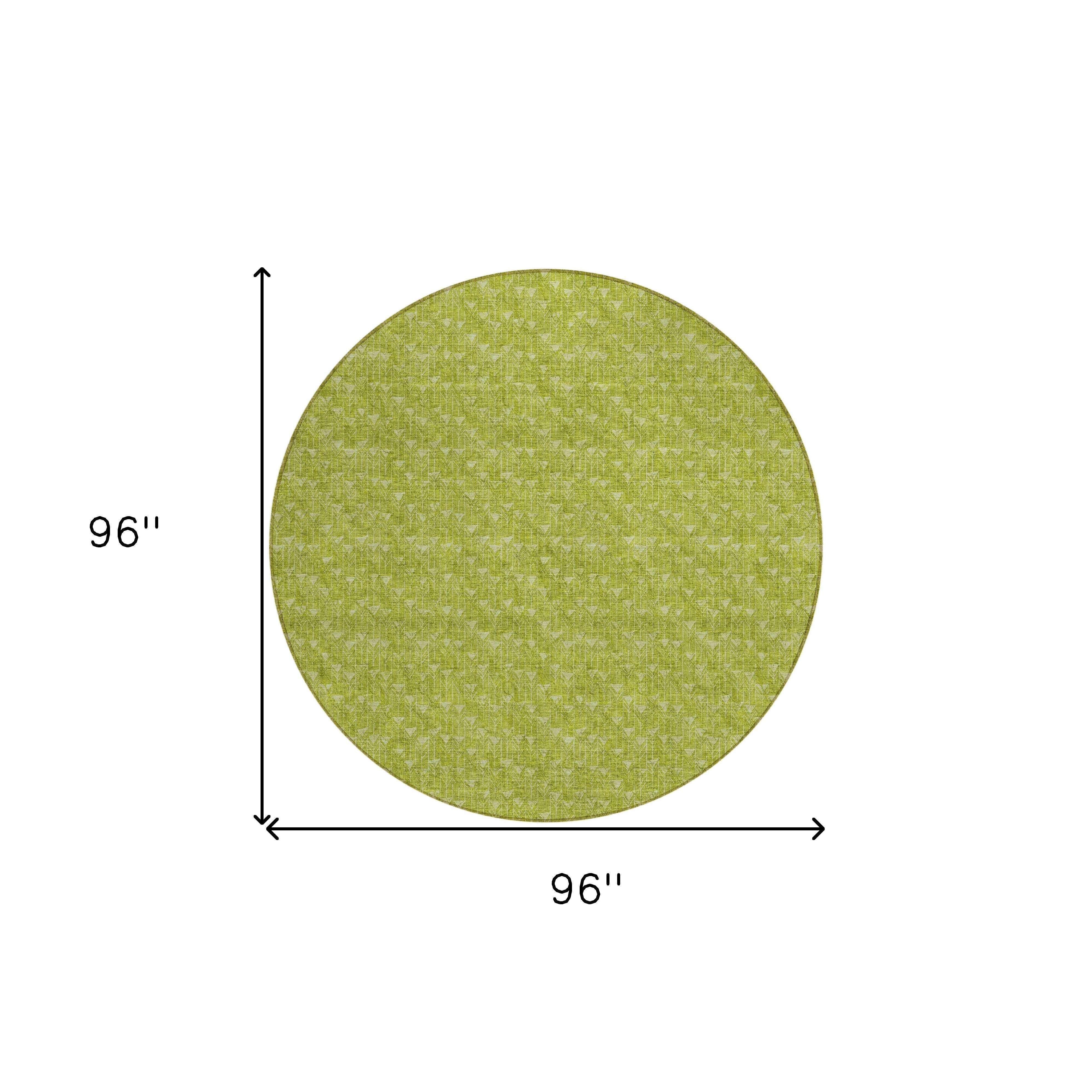 8' Round Moss Green Round Geometric Washable Non Skid Indoor Outdoor Area Rug