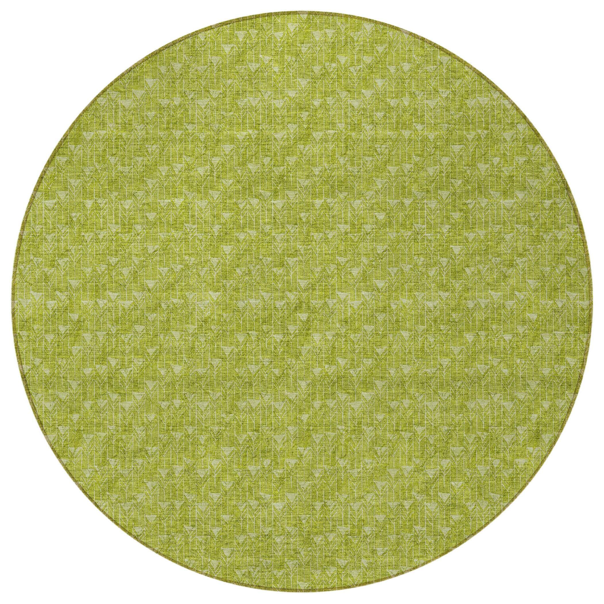 8' Round Moss Green Round Geometric Washable Non Skid Indoor Outdoor Area Rug