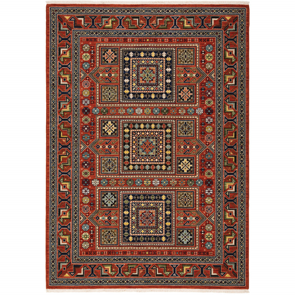 3' X 5' Red Black and White Oriental Power Loom Area Rug