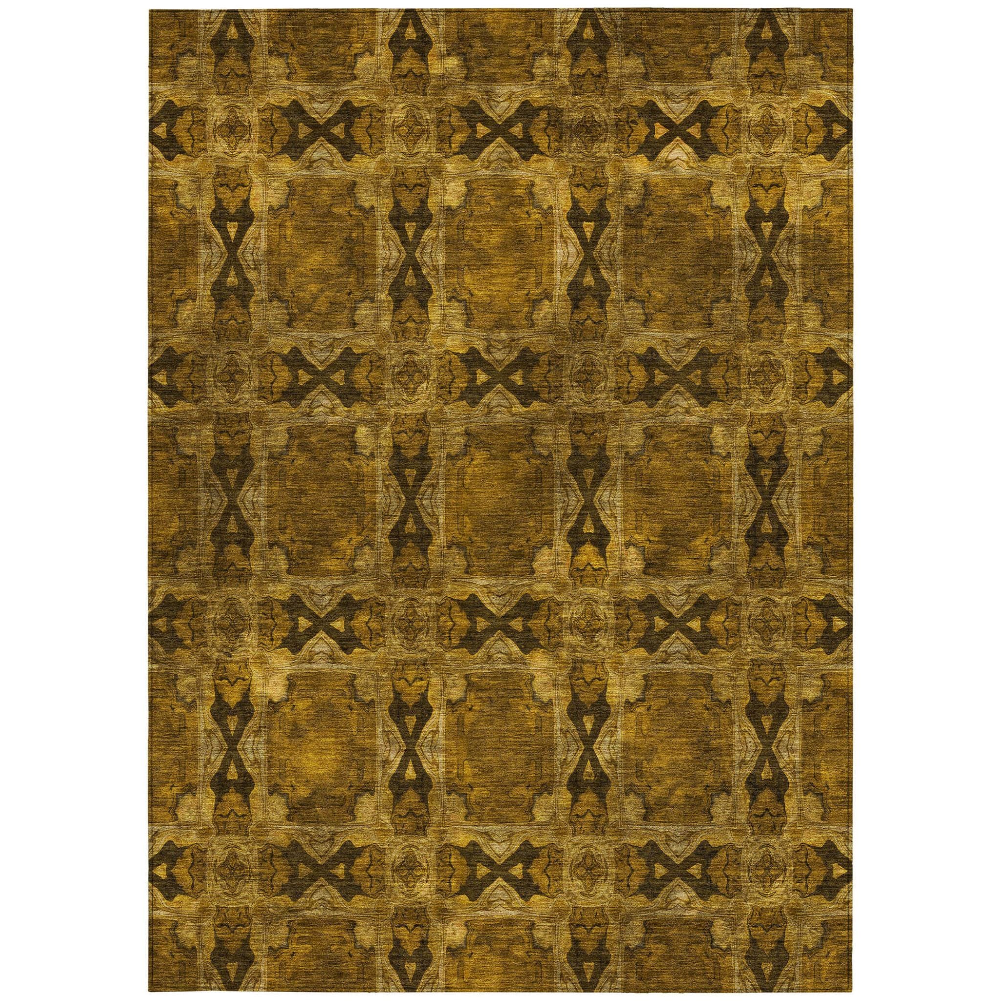3' X 5' Chocolate Floral Medallion Washable Non Skid Indoor Outdoor Area Rug