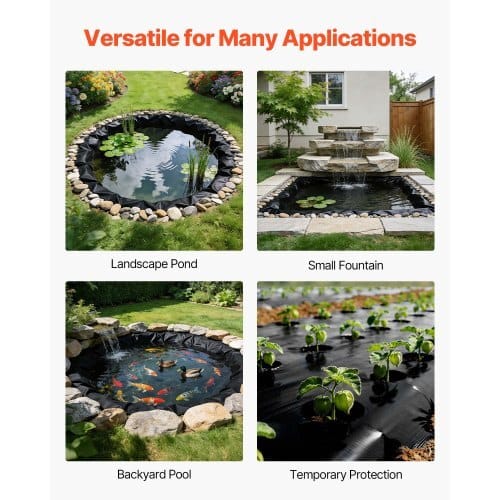 25 x 30 ft Pond Liner, 14 Mil Thickness, 3-Layer Reinforced PE Fish Koi Pond Liner for Outdoor Ponds, with Hemmed Edge and 4 Metal Buttonholes, for Water Garden, Waterfall, and Fountains, Black