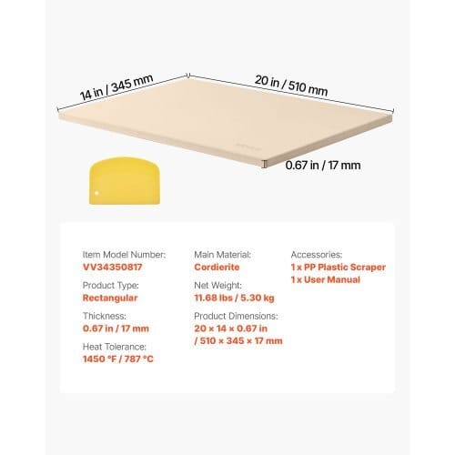 Pizza Stone, 20 x 14 x 0.67 in Rectangular Pizza Stone, Extra Large Baking-Stone with Scraper, 1450?„‰ Heat-Resistant Cordierite, for Oven, BBQ Griller, Baking Bread & Pizza