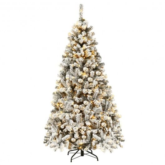 Pre-Lit Premium Snow Flocked Hinged Artificial Christmas Tree-6 ft - Color: White - Size: 6 ft