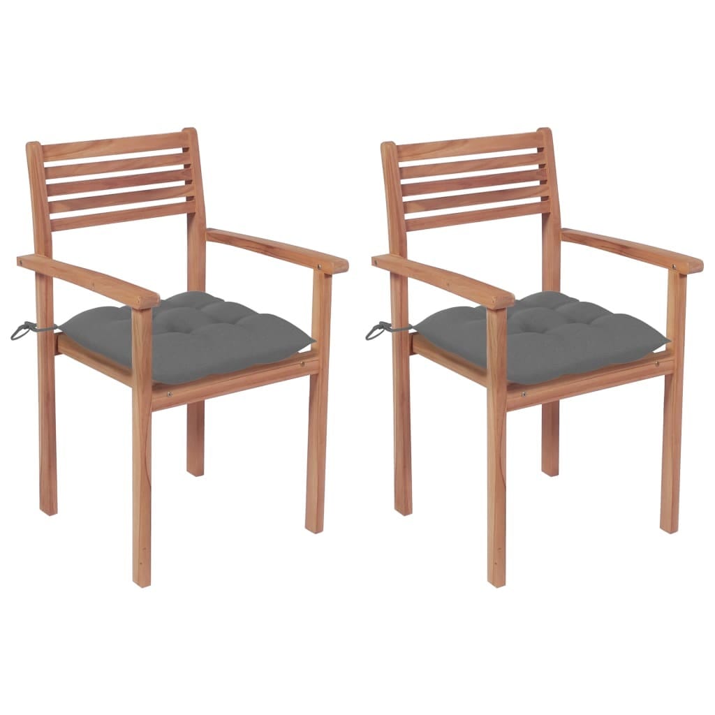 Patio Chairs 2 pcs with Gray Cushions Solid Teak Wood