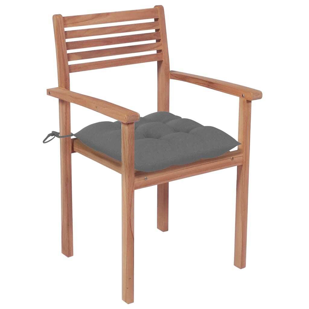 Patio Chairs 2 pcs with Gray Cushions Solid Teak Wood