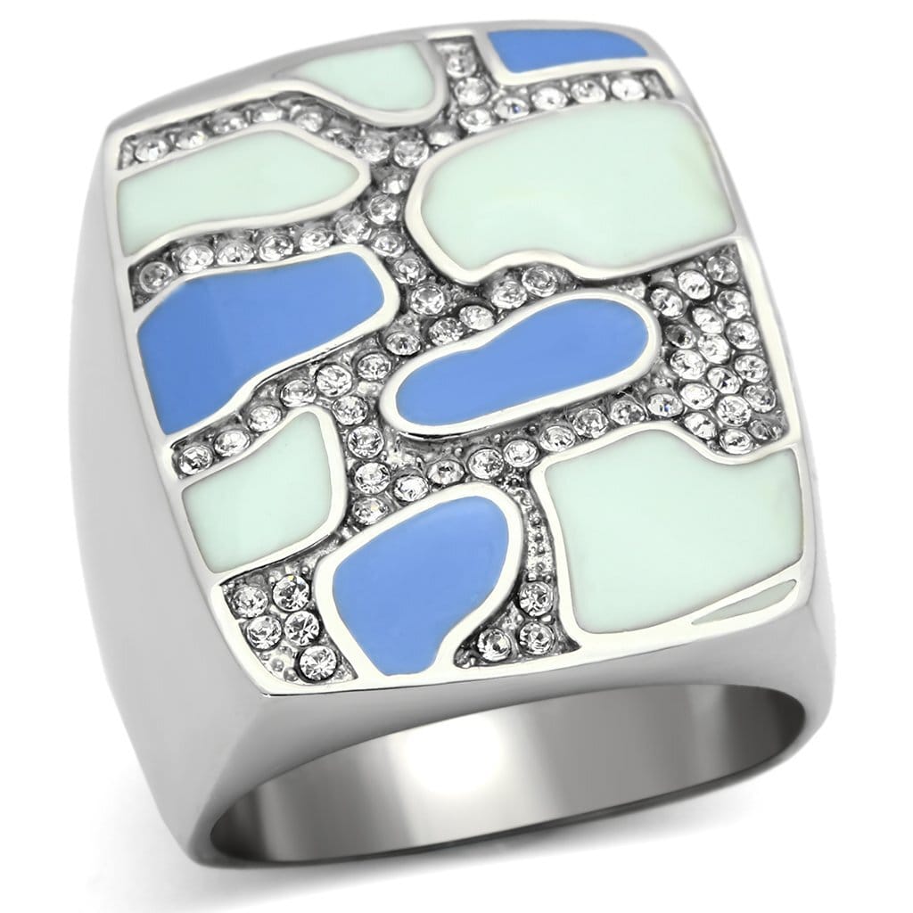 TK832 - High polished (no plating) Stainless Steel Ring with Top Grade Crystal in Clear