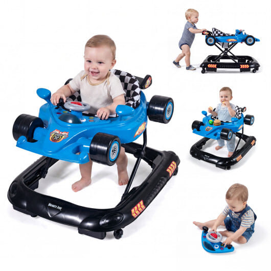 Convertible Baby Walker with 3 Adjustable Height Settings-Blue - Color: Blue