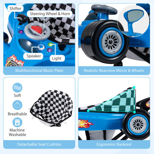 Convertible Baby Walker with 3 Adjustable Height Settings-Blue - Color: Blue