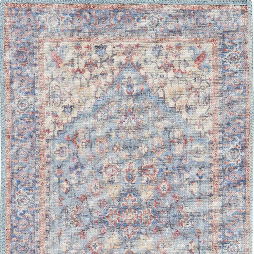 2' X 6' Blue Oriental Power Loom Distressed Washable Runner Rug