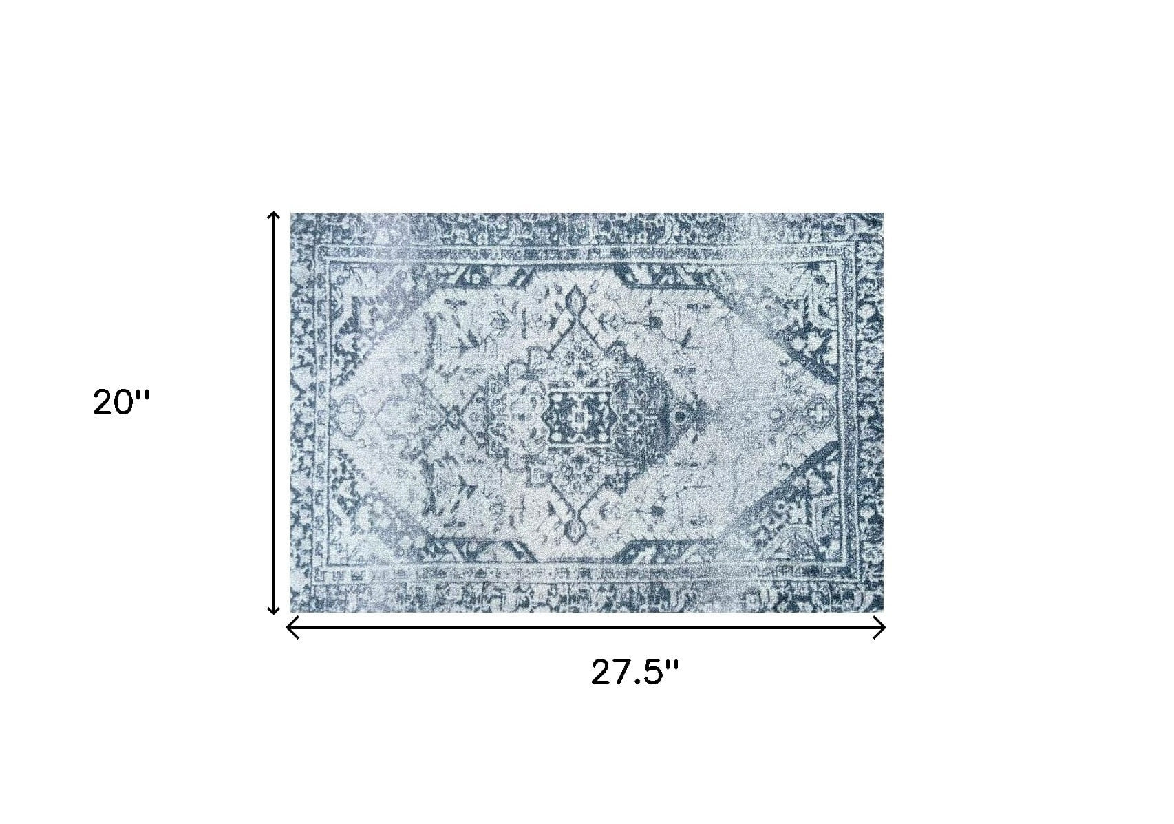 2' X 3' Dark Blue Gray and Ivory Oriental Distressed Washable Non Skid Area Rug With UV Protection