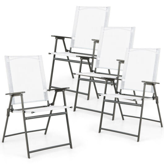 Set of 4 Patio Folding Chair Set with Rustproof Metal Frame-White - Color: White