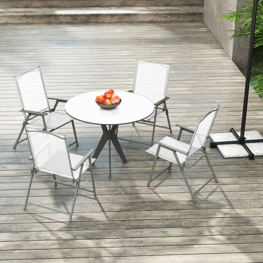 Set of 4 Patio Folding Chair Set with Rustproof Metal Frame-White - Color: White