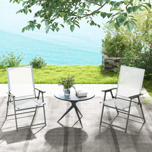Set of 4 Patio Folding Chair Set with Rustproof Metal Frame-White - Color: White