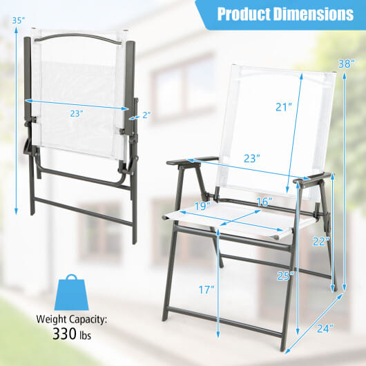 Set of 4 Patio Folding Chair Set with Rustproof Metal Frame-White - Color: White