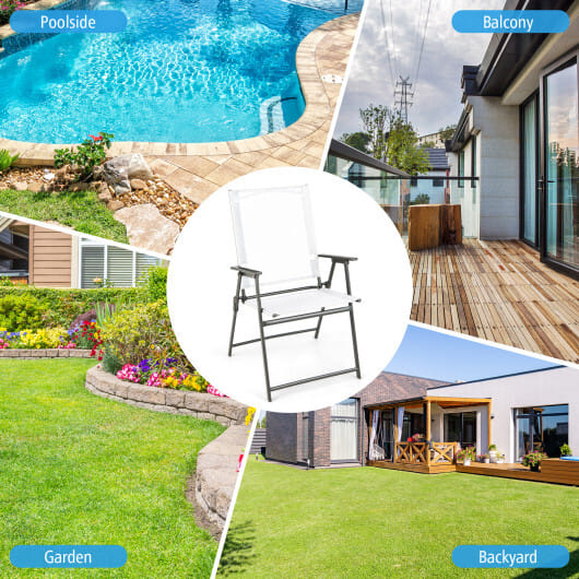 Set of 4 Patio Folding Chair Set with Rustproof Metal Frame-White - Color: White