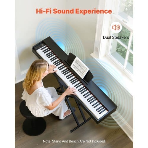 Weighted Digital Piano, 88 Keys Fully Weighted, Electric Piano Dual Keyboard & Speakers, with Sustain Pedal, Recording Function, 238 Tones, Wireless Connection, for Beginners, Without Stand