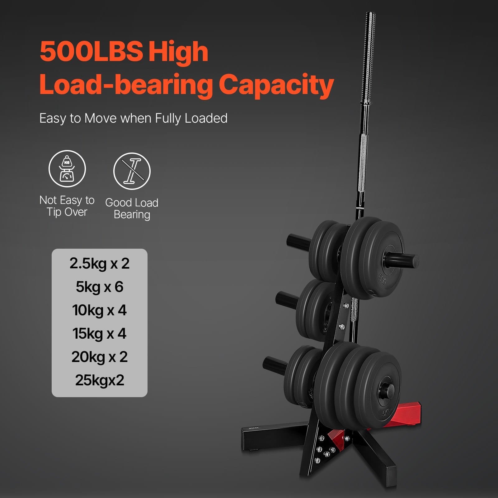 Weight Plate Rack, L Frame Weight Plate Tree for 2-Inch Weight Plates, Standard Weight Plate Tree, 500 lbs Load Capacity Weight Storage Holder, Home Gym Barbell Rack Storage Stand, Black & Red