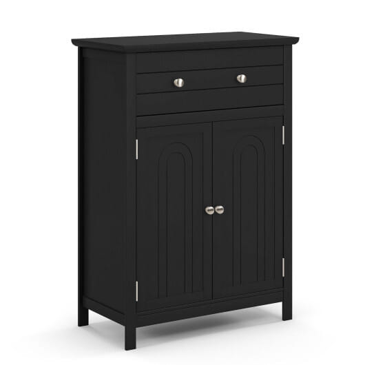 2-Door Freestanding Bathroom Cabinet with Drawer and Adjustable Shelf-Black - Color: Black