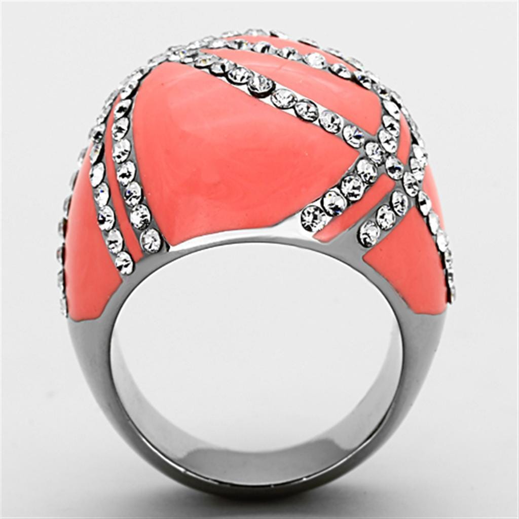TK1307 - High polished (no plating) Stainless Steel Ring with Top Grade Crystal in Clear