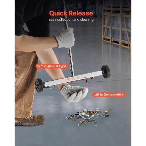 Magnetic Sweeper with Wheels, 17 inch, 10 lbs Load Capacity, Lightweight Magnetic Pickup Sweeper with Adjustable Handle, Pick Up Nails and Screws, Easy Cleanup for Garages, Roofing Projects