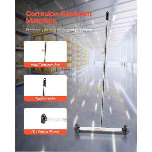 Magnetic Sweeper with Wheels, 17 inch, 10 lbs Load Capacity, Lightweight Magnetic Pickup Sweeper with Adjustable Handle, Pick Up Nails and Screws, Easy Cleanup for Garages, Roofing Projects