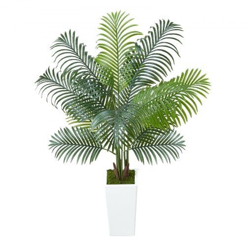 Artificial Areca Palm Tree 5 ft, Fake Palm Tropical Plants with White Tall Planter, Faux Floor Silk Plant in Pot, Large Trees for Home Office Living Room Decor House Warming, Indoor Outdoor