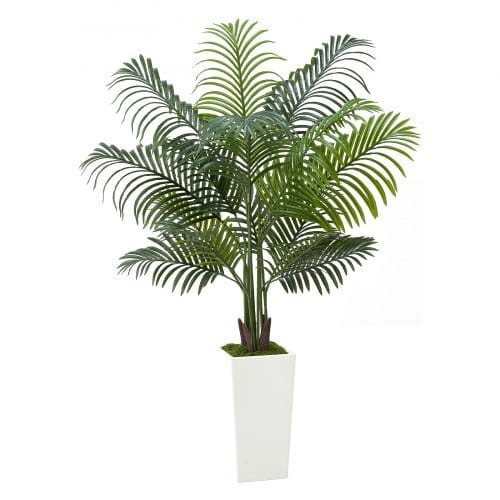 Artificial Areca Palm Tree 5 ft, Fake Palm Tropical Plants with White Tall Planter, Faux Floor Silk Plant in Pot, Large Trees for Home Office Living Room Decor House Warming, Indoor Outdoor