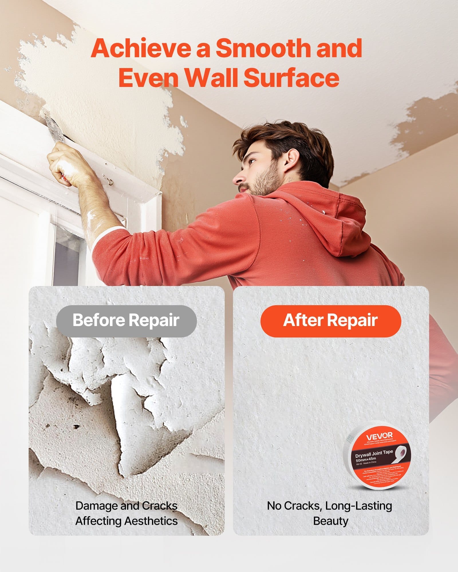 Drywall Mesh Tape, 1.97 inch W x 147.64 ft L Self-Adhesive Fiberglass Drywall Joint Tape, 36 Rolls Dry Wall Patch for Easy Sheetrock Ceiling Crack Repair, to Achieve Smooth Even Wall Surface