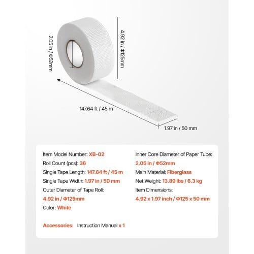 Drywall Mesh Tape, 1.97 inch W x 147.64 ft L Self-Adhesive Fiberglass Drywall Joint Tape, 36 Rolls Dry Wall Patch for Easy Sheetrock Ceiling Crack Repair, to Achieve Smooth Even Wall Surface