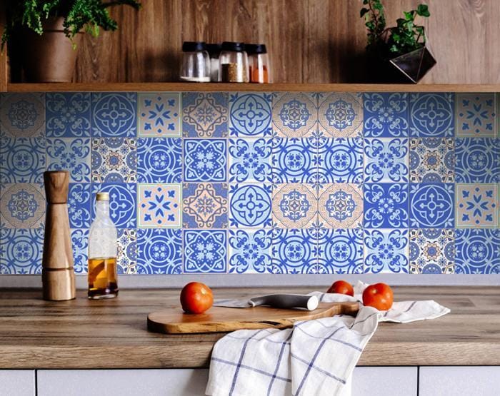 6" X 6" Dark And Light Blue Mosaic Peel And Stick Removable Tiles