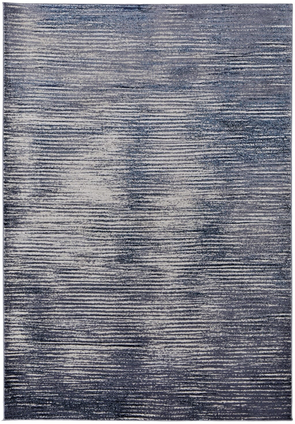 5' X 8' Blue and Ivory Striped Power Loom Distressed Non Skid Area Rug
