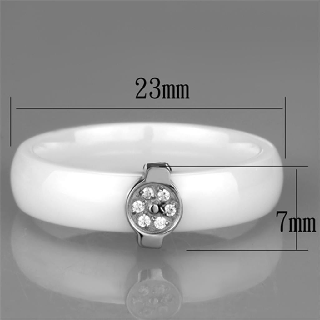 3W958 - High polished (no plating) Stainless Steel Ring with Ceramic in White