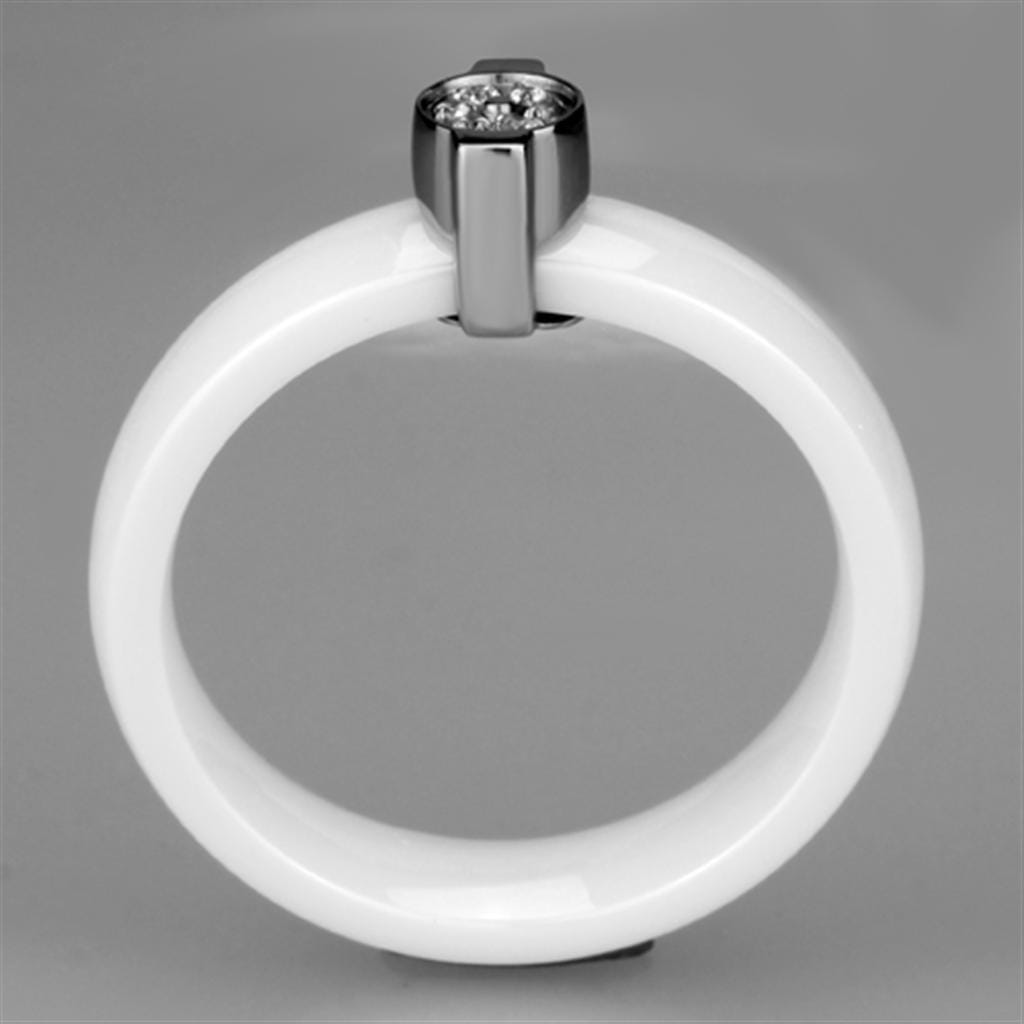 3W958 - High polished (no plating) Stainless Steel Ring with Ceramic in White