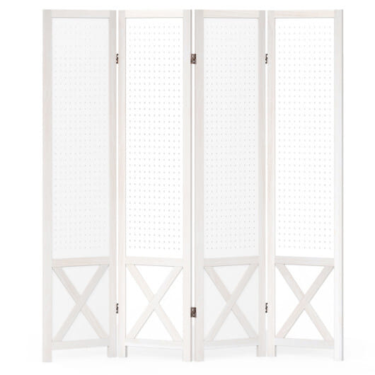 4-Panel Pegboard Room Divider 67 Inches Tall Foldable Privacy Screen - Size: 4 Panel