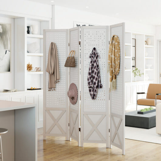 4-Panel Pegboard Room Divider 67 Inches Tall Foldable Privacy Screen - Size: 4 Panel
