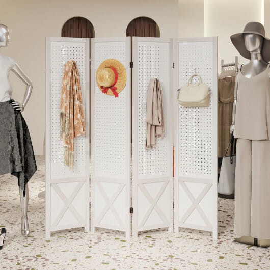 4-Panel Pegboard Room Divider 67 Inches Tall Foldable Privacy Screen - Size: 4 Panel