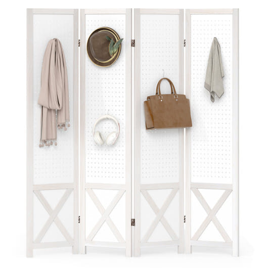 4-Panel Pegboard Room Divider 67 Inches Tall Foldable Privacy Screen - Size: 4 Panel