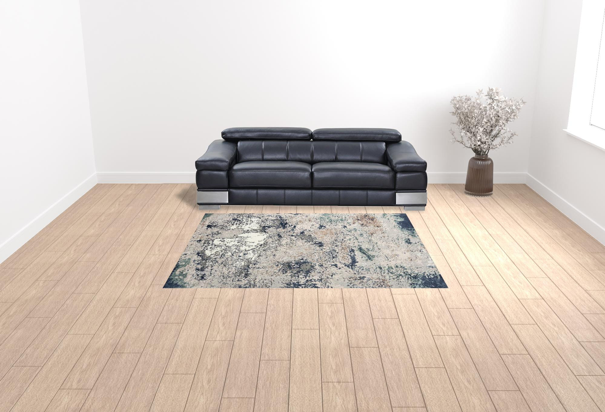 7' X 9' Blue And Gray Abstract Stain Resistant Area Rug