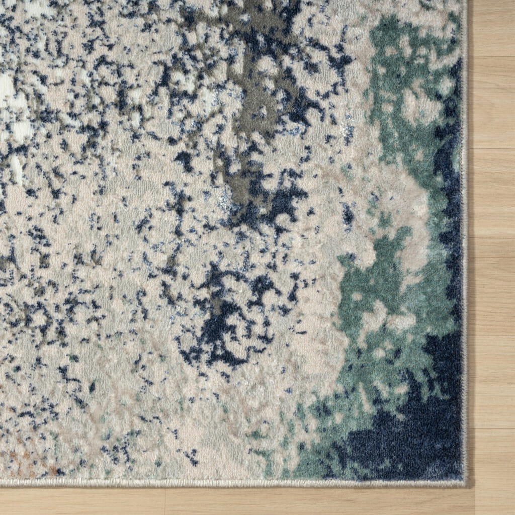7' X 9' Blue And Gray Abstract Stain Resistant Area Rug