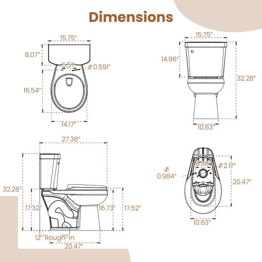 Two-Piece Round Toilet with 17.5 inch ADA Comfort Chair Height Seat - Color: White
