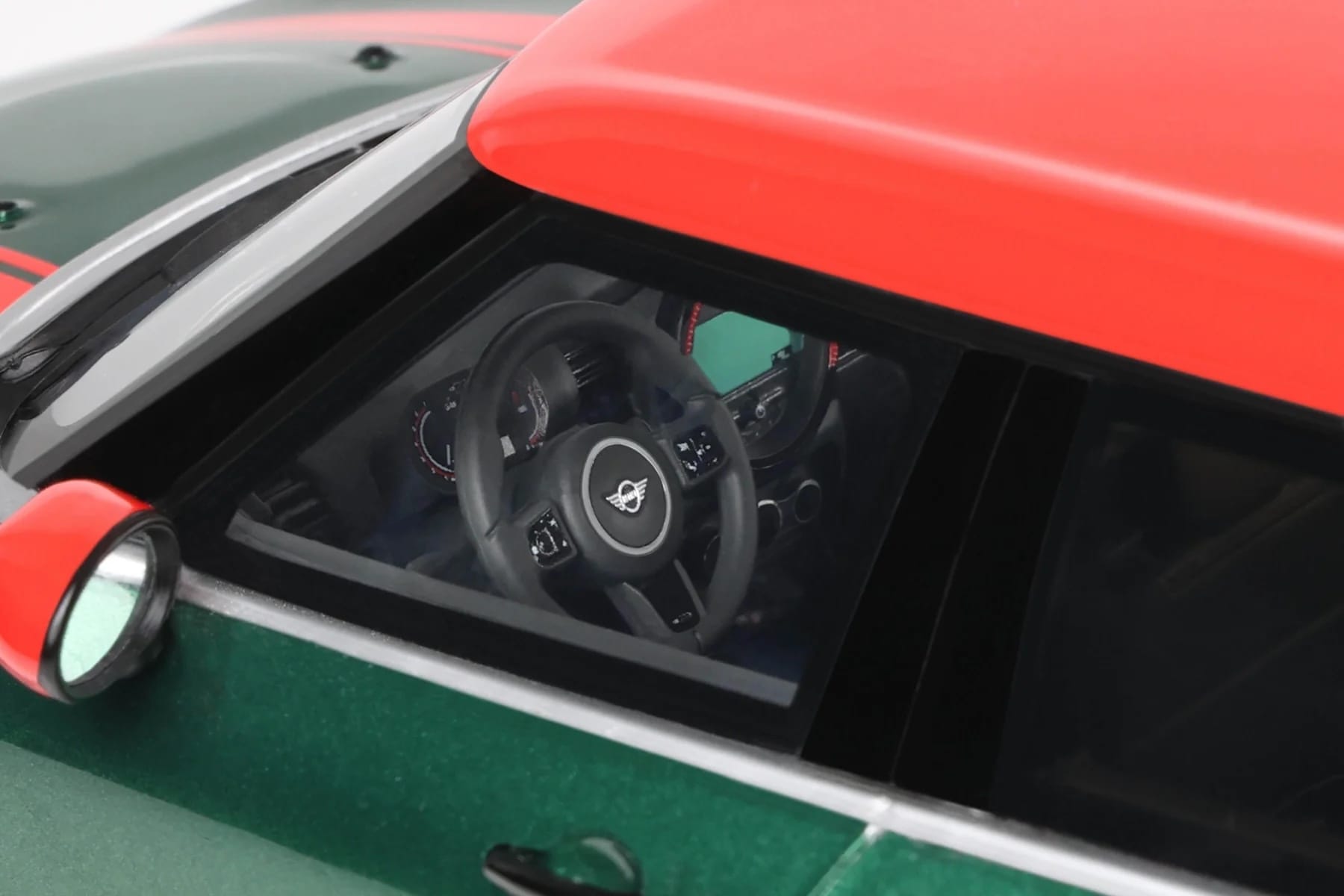2021 Mini Clubman (F54) JCW British Green Metallic with Red Top and Stripes Limited Edition to 999 pieces Worldwide 1/18 Model Car by Otto Mobile