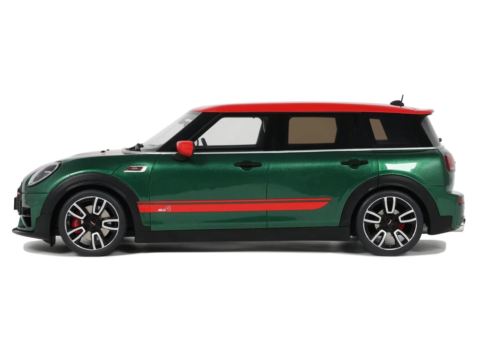 2021 Mini Clubman (F54) JCW British Green Metallic with Red Top and Stripes Limited Edition to 999 pieces Worldwide 1/18 Model Car by Otto Mobile
