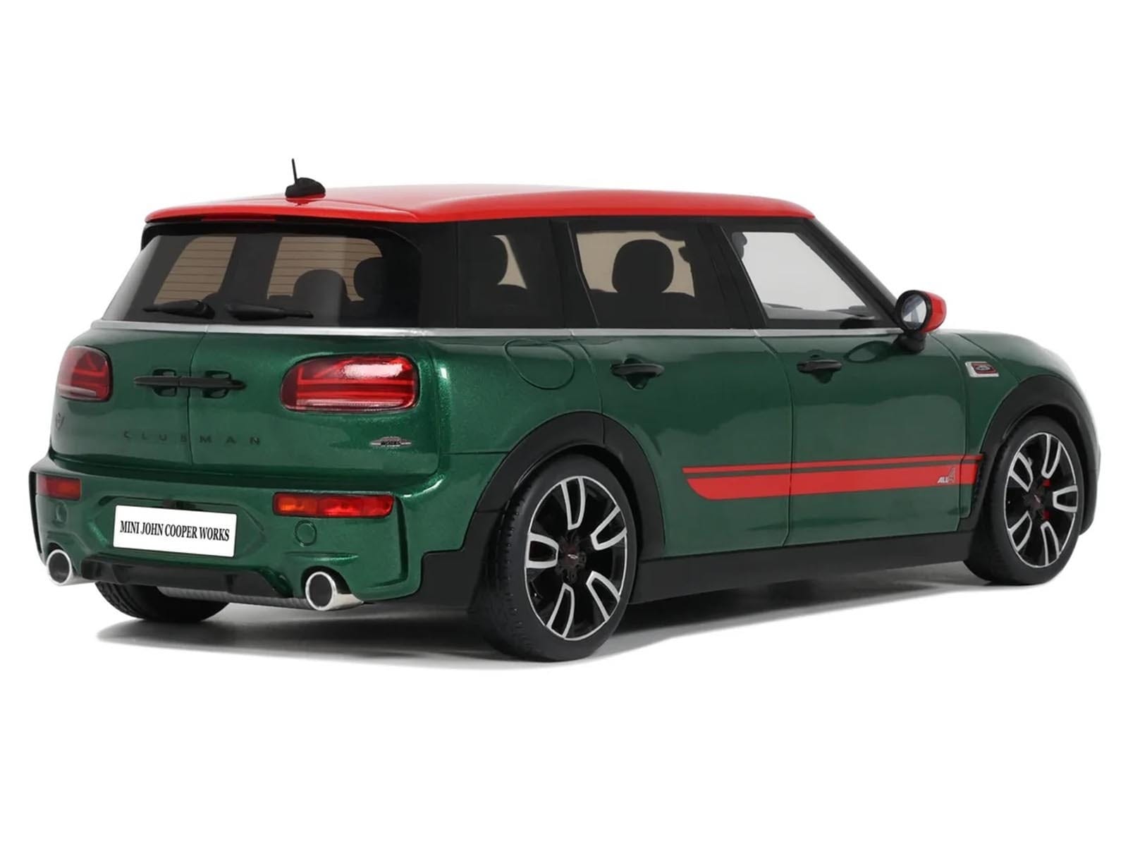 2021 Mini Clubman (F54) JCW British Green Metallic with Red Top and Stripes Limited Edition to 999 pieces Worldwide 1/18 Model Car by Otto Mobile