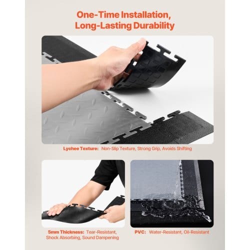 Male Garage Floors Transition Edge Kit, 12 Edges and 4 Corners, Sturdy PVC Interlocking Modular Garage Floor Edging Slip-resistant, Compatible Only with 4-Sided Interlocking Mats, Black