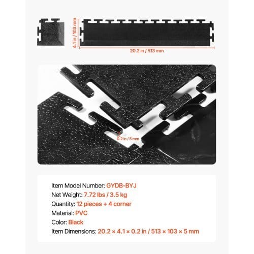 Male Garage Floors Transition Edge Kit, 12 Edges and 4 Corners, Sturdy PVC Interlocking Modular Garage Floor Edging Slip-resistant, Compatible Only with 4-Sided Interlocking Mats, Black